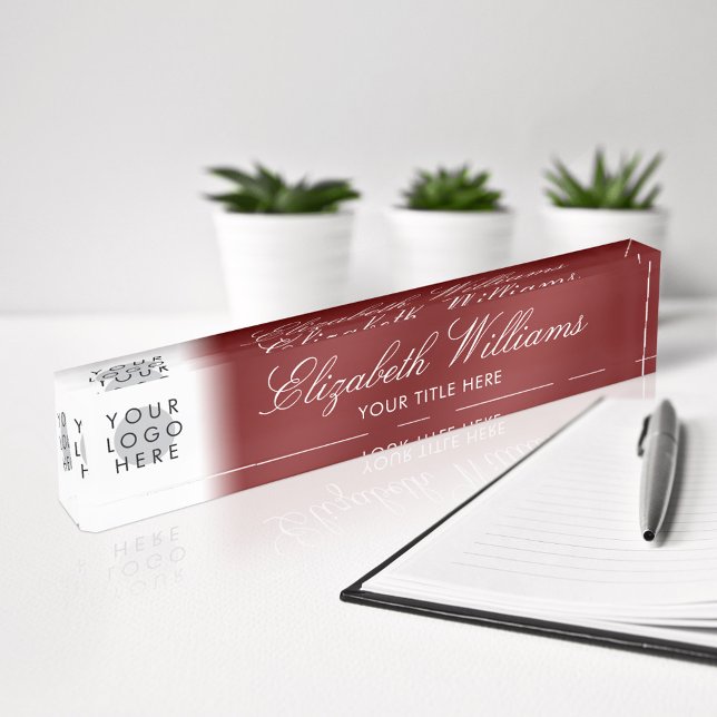 Your Logo Classy Elegant Burgundy Red Script Nameplate (Creator Uploaded)