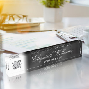 Your Logo Classy Elegant White ob Black Script Nameplate