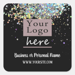 Your Logo Custom Business Rainbow Glitter Square Sticker