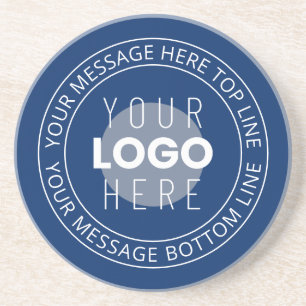 Your Logo & Customizable Circular Text   Navy Blue Coaster