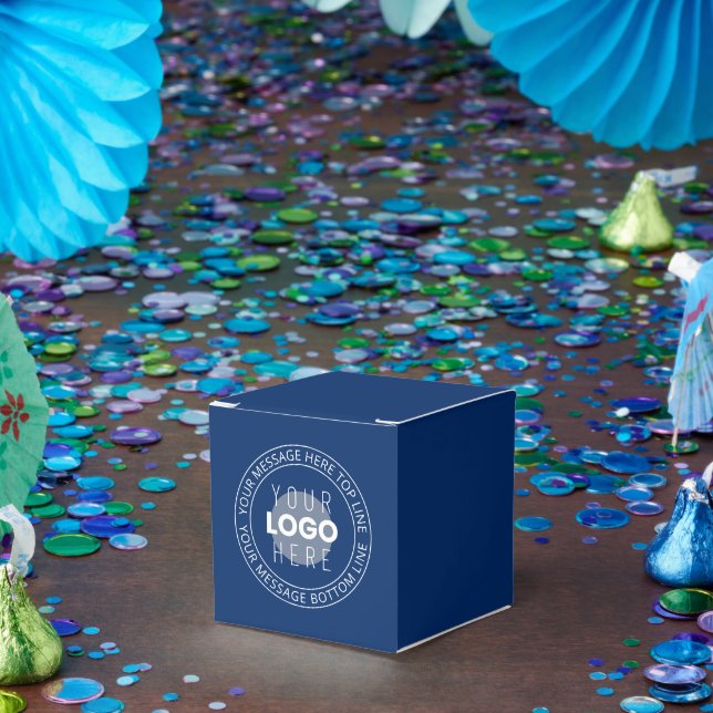 Your Logo & Customizable Circular Text | Navy Blue Favor Box (Party)