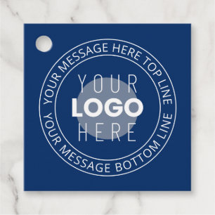 Your Logo & Customizable Circular Text Navy Blue Favour Tags