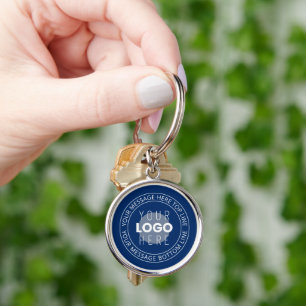 Your Logo & Customizable Circular Text   Navy Blue Keychain