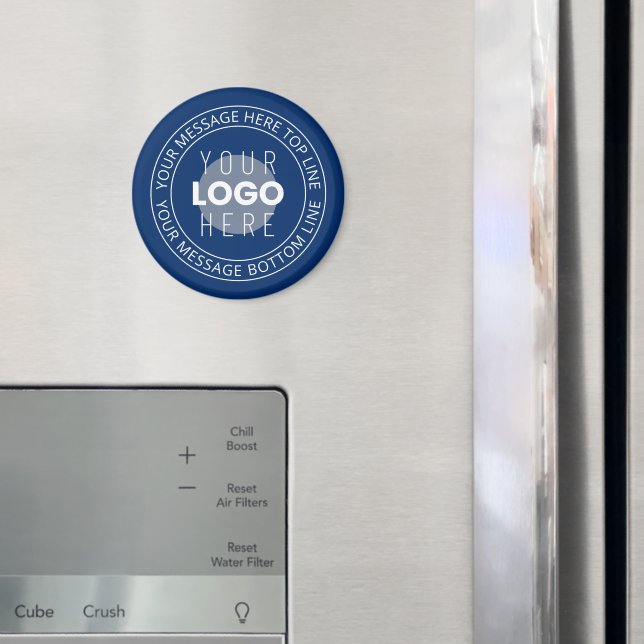 Your Logo & Customizable Circular Text | Navy Blue Magnet (In Situ (Fridge))