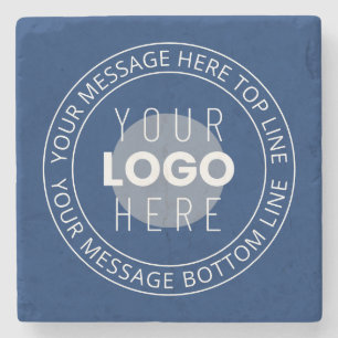 Your Logo & Customizable Circular Text   Navy Blue Stone Coaster
