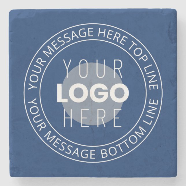 Your Logo & Customizable Circular Text | Navy Blue Stone Coaster (Front)