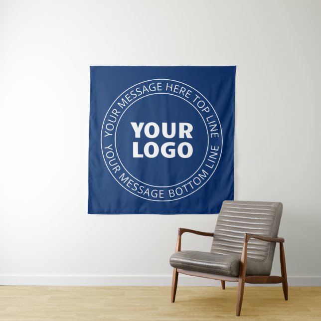 Your Logo & Customizable Circular Text | Navy Blue Tapestry (In Situ)