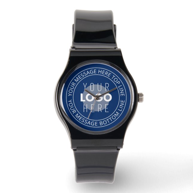 Your Logo & Customizable Circular Text | Navy Blue Watch (Front)