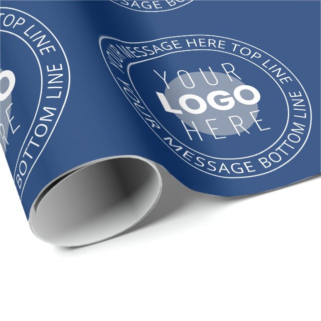 Your Logo & Customizable Circular Text | Navy Blue Wrapping Paper (Roll Corner)