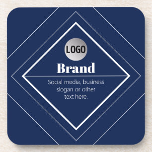 Your Logo & Customizable Modern Design Navy Blue Coaster