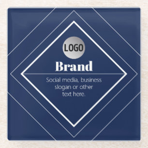 Your Logo & Customizable Modern Design Navy Blue Glass Coaster