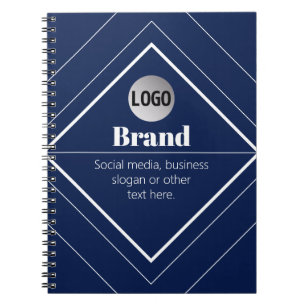 Your Logo & Customizable Modern Design   Navy Blue Notebook