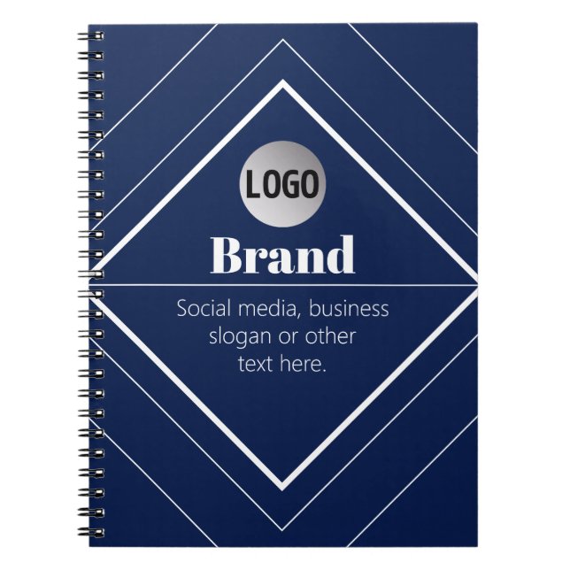 Your Logo & Customizable Modern Design | Navy Blue Notebook (Front)