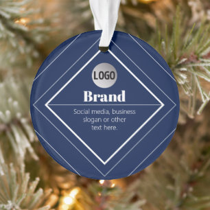 Your Logo & Customizable Modern Design   Navy Blue Ornament