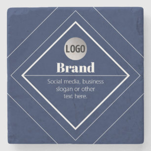 Your Logo & Customizable Modern Design Navy Blue Stone Coaster
