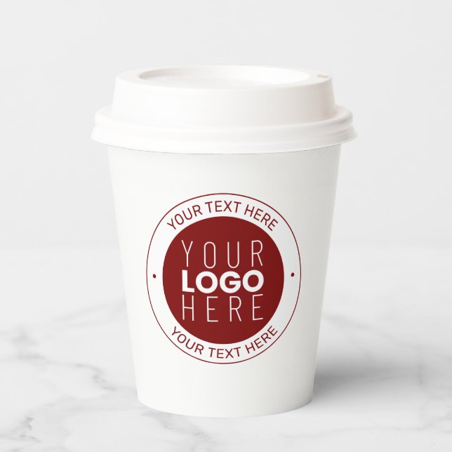 Your Logo & Customizable Text | Deep Red/DIY Colou Paper Cups (Front)