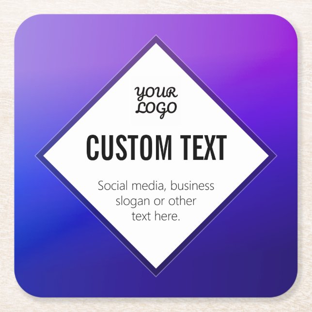 Your Logo & Customizable Text | Purple Ombre Square Paper Coaster (Front)