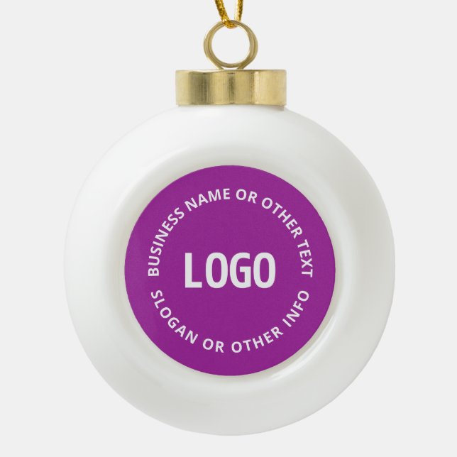 Your Logo & Customizable Text | Purple Violet Ceramic Ball Christmas Ornament (Front)