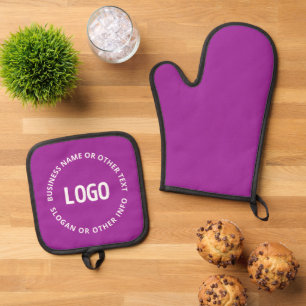 Your Logo & Customizable Text   Purple Violet Oven Mitt & Pot Holder Set