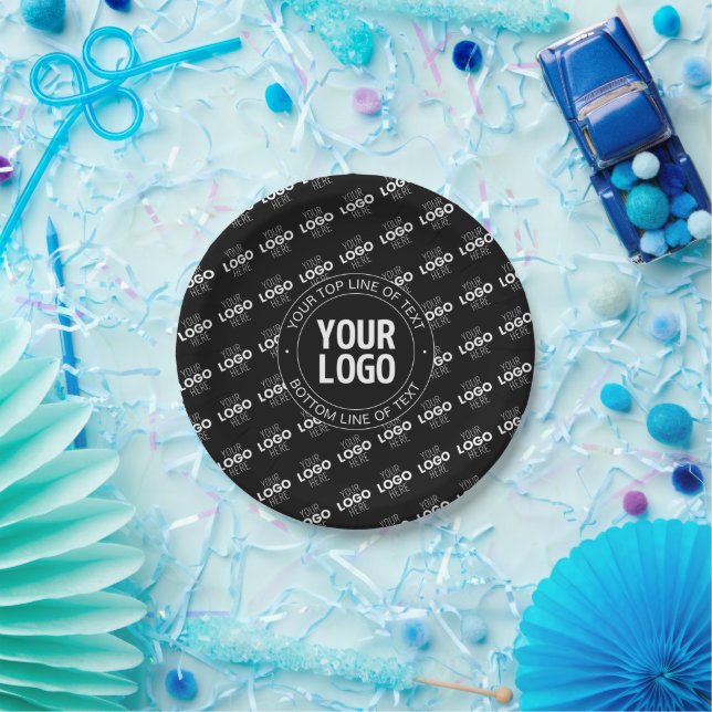 Your Logo & Customizable Text with Logo Pattern Paper Plate (Party)