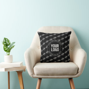 Your Logo & Customizable Text with Logo Pattern Throw Pillow
