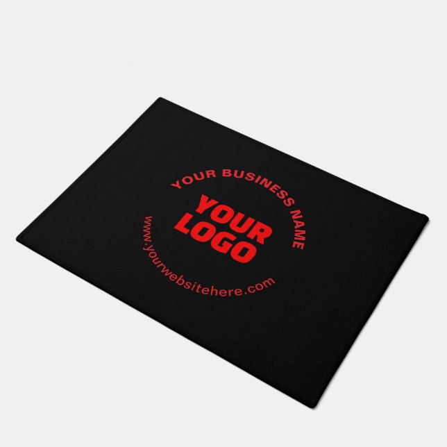 Your Logo & Editable Circular Text, Red or DIY Doormat (Angled)