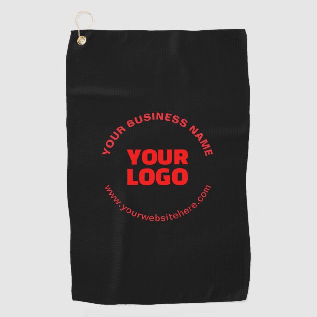 Your Logo & Editable Circular Text, Red or DIY Golf Towel (Front)