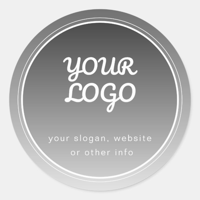 Your Logo & Editable Text | Dark Grey Gradient  Classic Round Sticker (Front)
