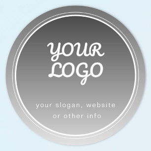 Your Logo & Editable Text   Dark Grey Gradient  Classic Round Sticker