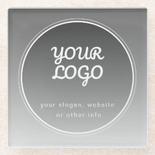 Your Logo & Editable Text Dark Grey Gradient Glass Coaster