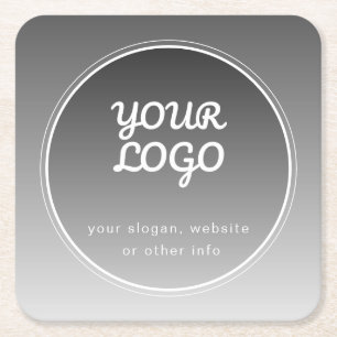 Your Logo & Editable Text Dark Grey Gradient Square Paper Coaster
