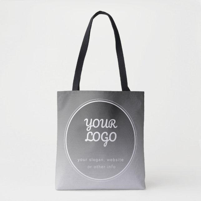 Your Logo & Editable Text | Dark Grey Gradient  Tote Bag (Front)
