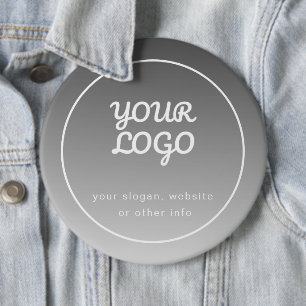 Your Logo & Editable Text   Dark Grey Ombre  6 Inch Round Button