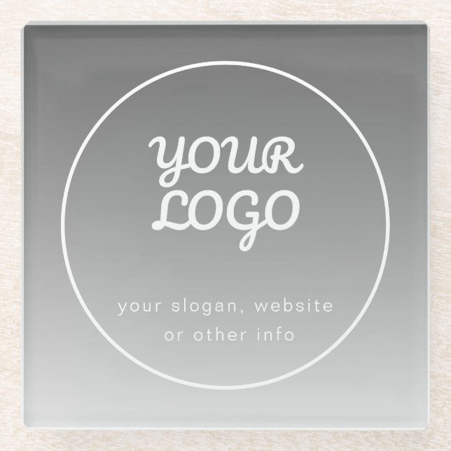 Your Logo & Editable Text | Dark Grey Ombre  Glass Coaster (Front)