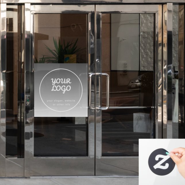 Your Logo & Editable Text | Dark Grey Ombre  Window Cling (Office Door)