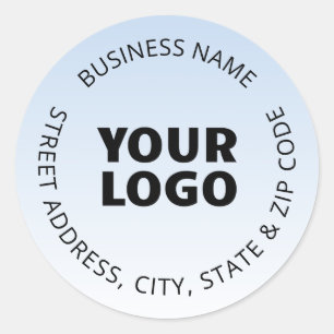 Your Logo & Editable Text   Light Blue Ombre  Classic Round Sticker