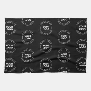 Your Logo & Editable Text   Repeating Pattern  Kitchen Towel