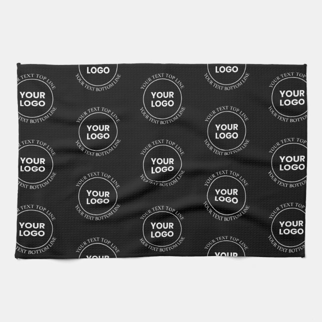 Your Logo & Editable Text | Repeating Pattern  Kitchen Towel (Horizontal)