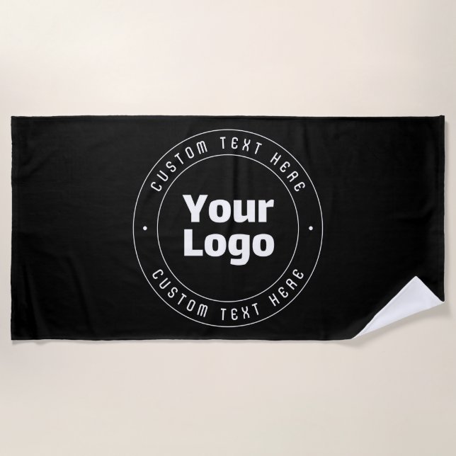Your Logo & Editable Text Template | Black & White Beach Towel (Front)