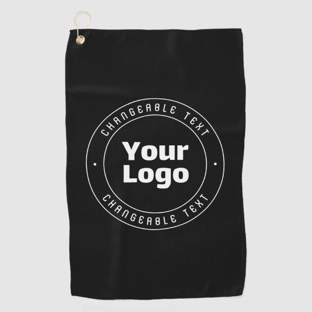 Your Logo & Editable Text Template | Black & White Golf Towel (Front)