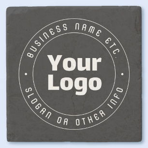 Your Logo & Editable Text Template Black & White Stone Coaster