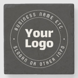Your Logo & Editable Text Template   Black & White Stone Coaster