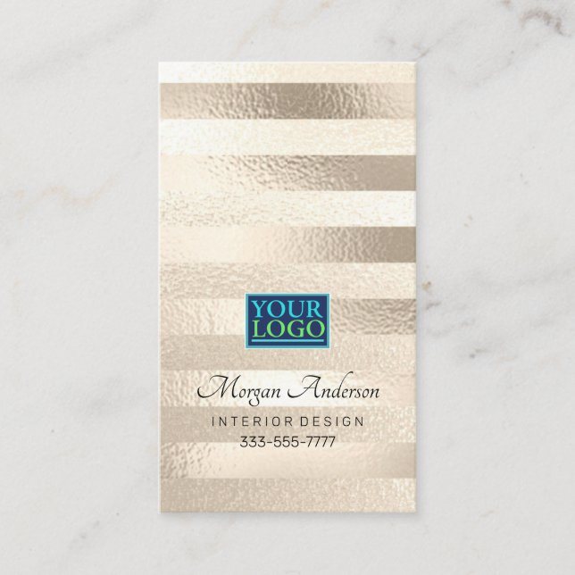 Your Logo Elegant Professional Platinum Stripped 3 Business Card (Front)