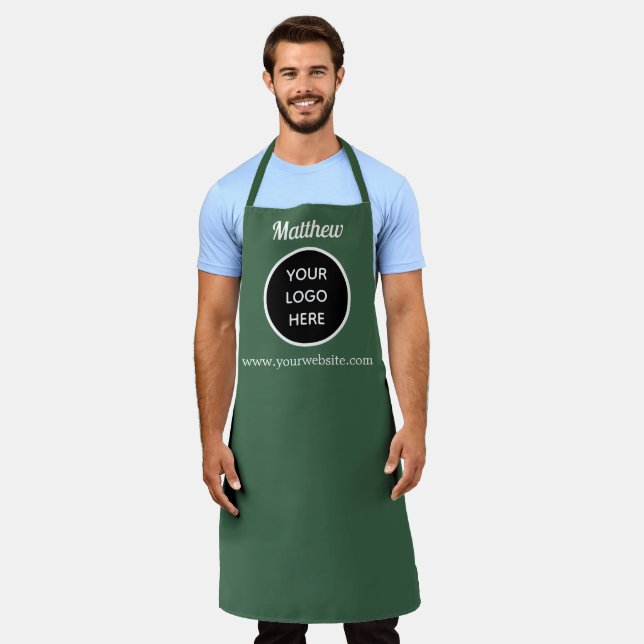 Your Logo Emerald Green Website Yellow Business Apron (Worn)