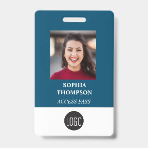 Your Logo Employee Name Photo Bar Code Blue Badge