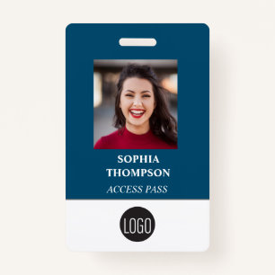 Your Logo Employee Name Photo Bar Code Blue Badge