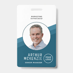 Your Logo Employee Photo Blue Company ID Badge