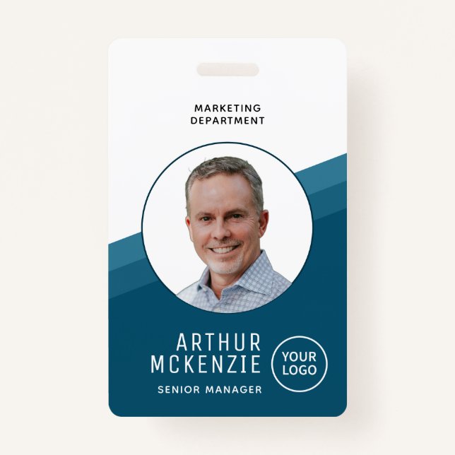 Your Logo Employee Photo Blue Company ID Badge (Front)