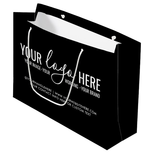 Your Logo Event Business Company Branding Black Large Gift Bag (Front Angled)