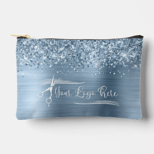 Your Logo Glittery Light Blue Glam Accessory Pouch